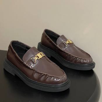 Celine Calfskin Leather Platform Loafers with Logo Chain Dark Brown 2026 0227 (MD-260227047)