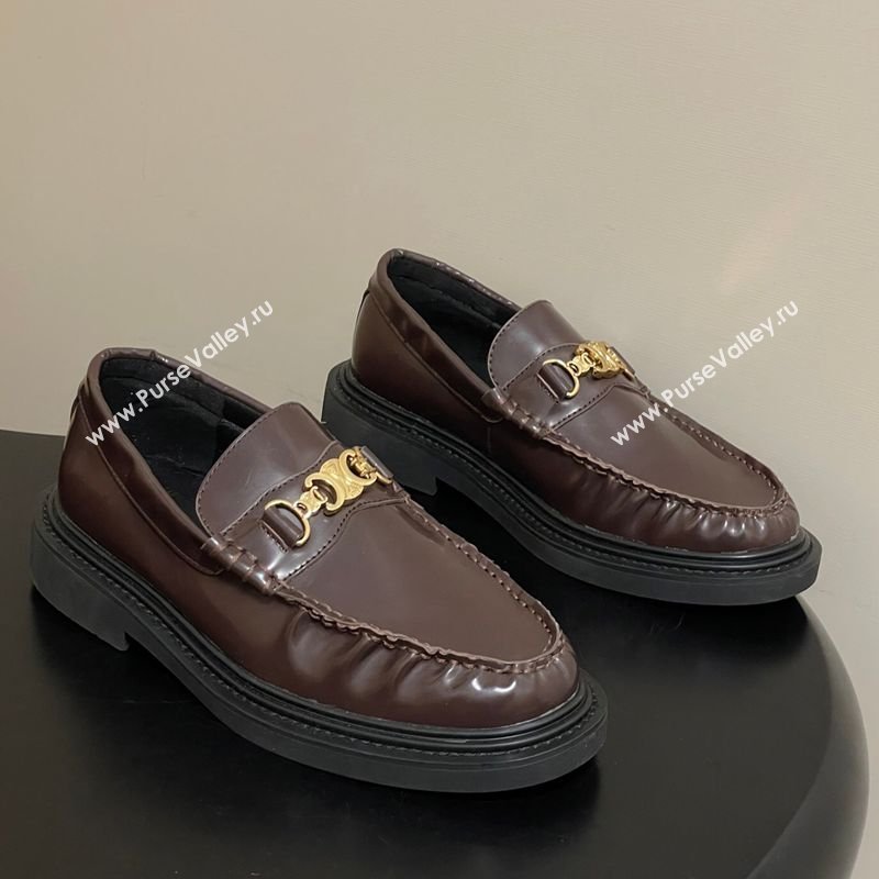 Celine Calfskin Leather Platform Loafers with Logo Chain Dark Brown 2026 0227 (MD-260227047)