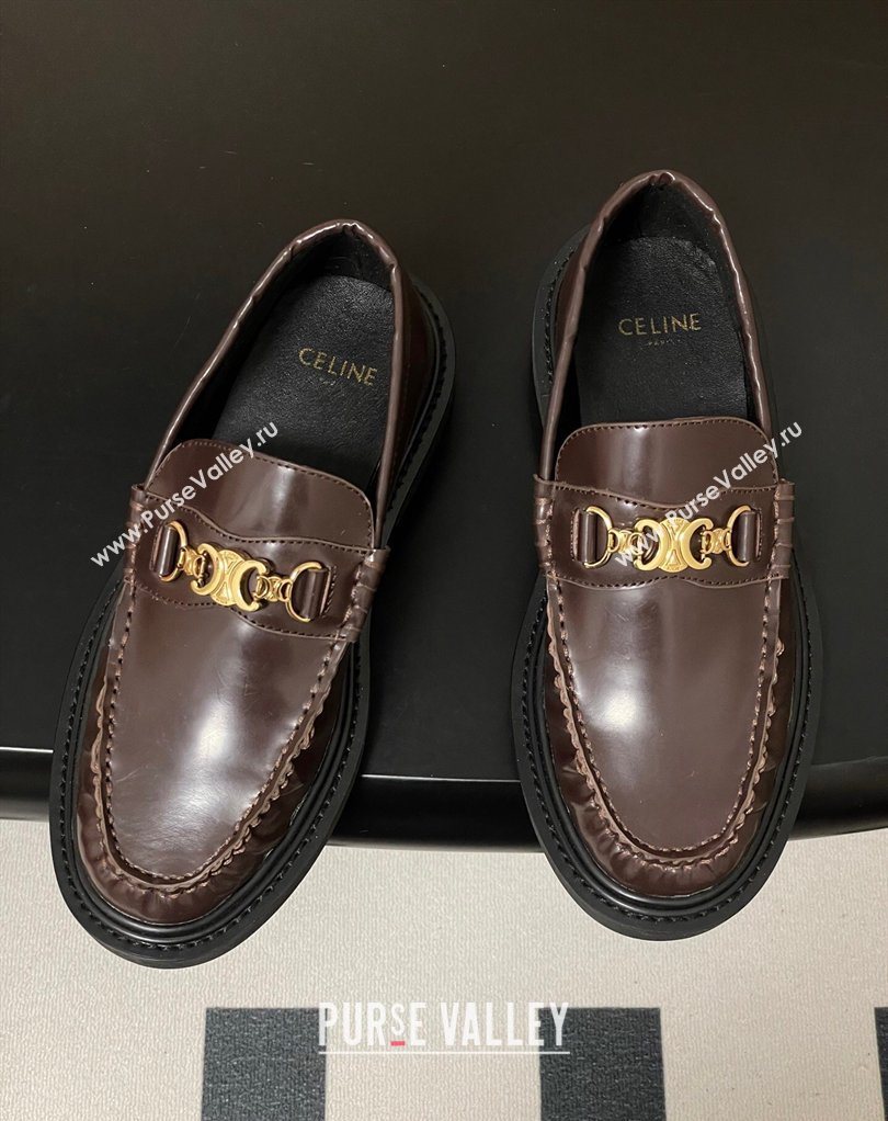 Celine Calfskin Leather Platform Loafers with Logo Chain Dark Brown 2026 0227 (MD-260227047)