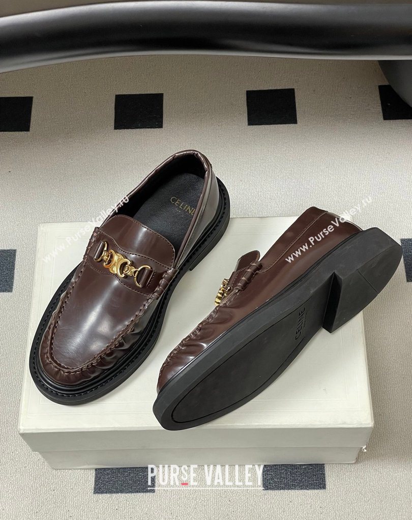 Celine Calfskin Leather Platform Loafers with Logo Chain Dark Brown 2026 0227 (MD-260227047)