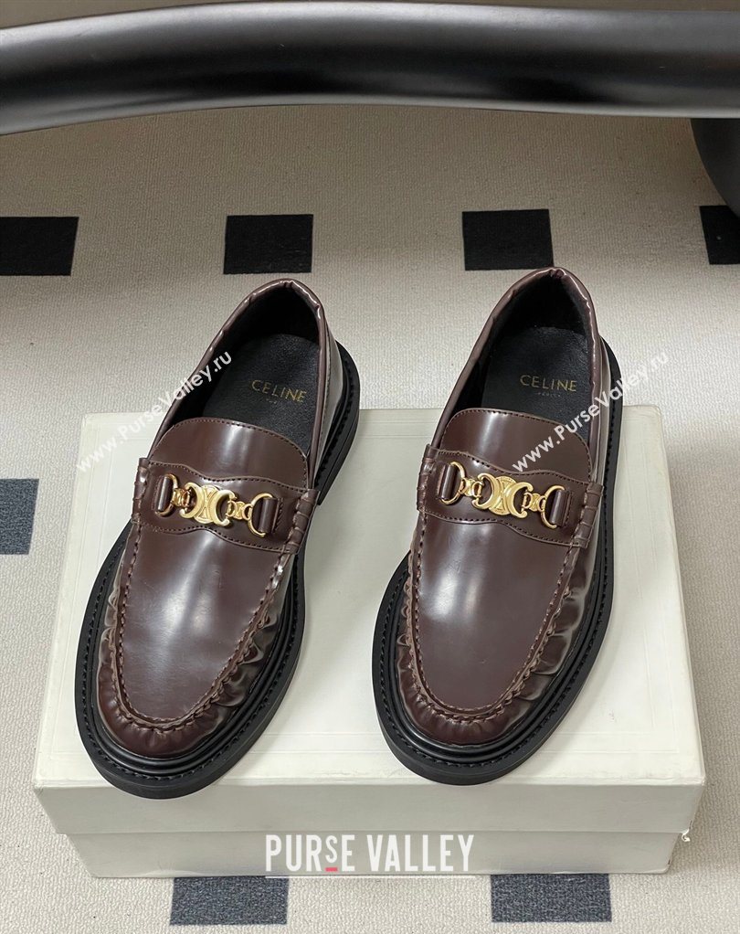 Celine Calfskin Leather Platform Loafers with Logo Chain Dark Brown 2026 0227 (MD-260227047)