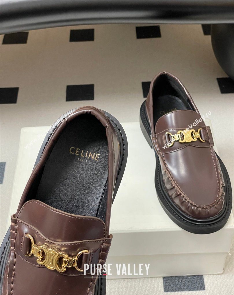 Celine Calfskin Leather Platform Loafers with Logo Chain Dark Brown 2026 0227 (MD-260227047)