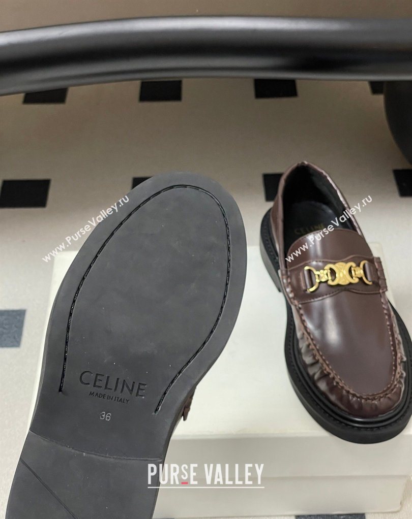 Celine Calfskin Leather Platform Loafers with Logo Chain Dark Brown 2026 0227 (MD-260227047)