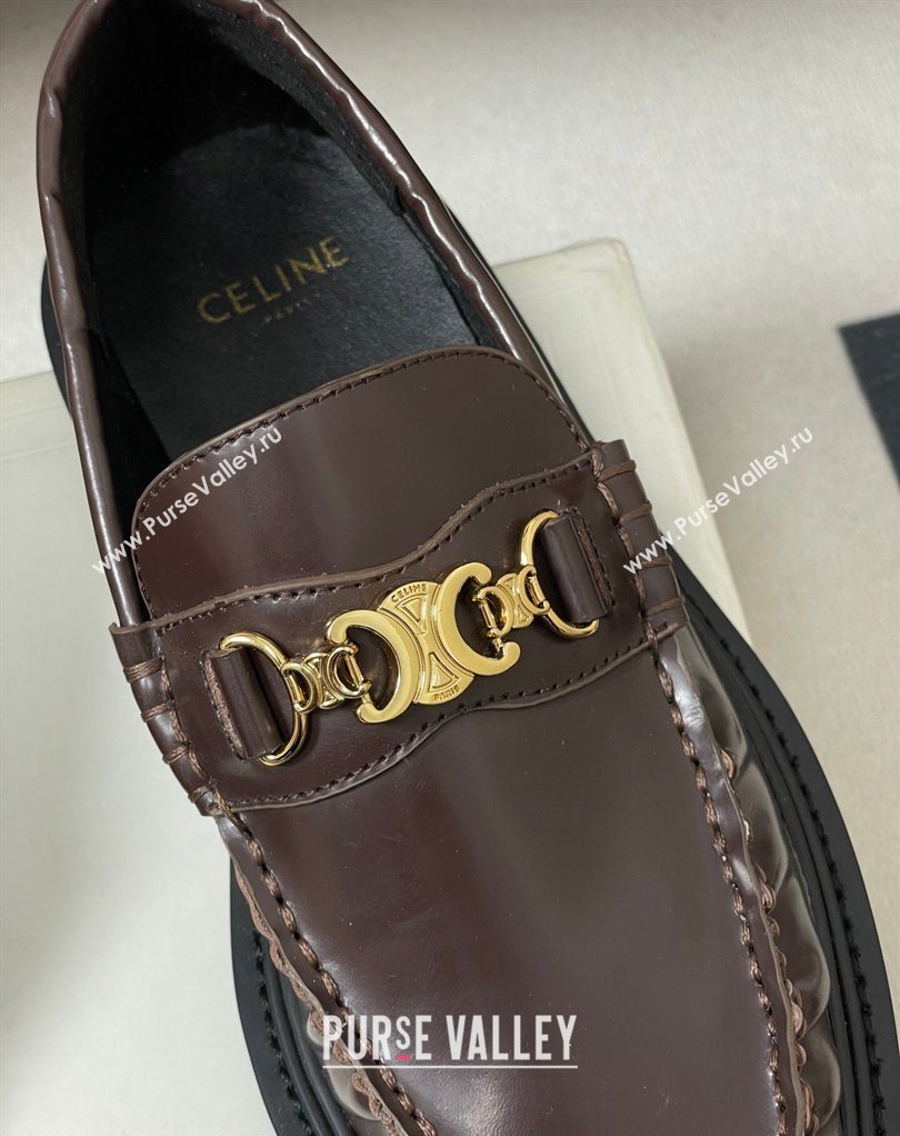 Celine Calfskin Leather Platform Loafers with Logo Chain Dark Brown 2026 0227 (MD-260227047)