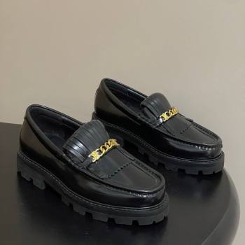 Celine Calfskin Leather Platform Loafers with Chain Fringe Black 2026 0227 (MD-260227048)