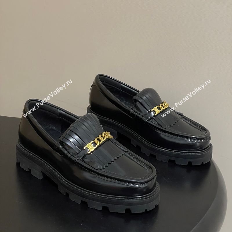 Celine Calfskin Leather Platform Loafers with Chain Fringe Black 2026 0227 (MD-260227048)