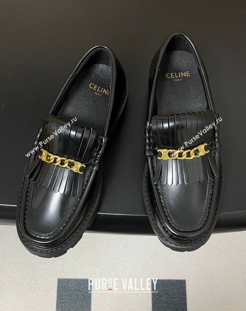 Celine Calfskin Leather Platform Loafers with Chain Fringe Black 2026 0227 (MD-260227048)