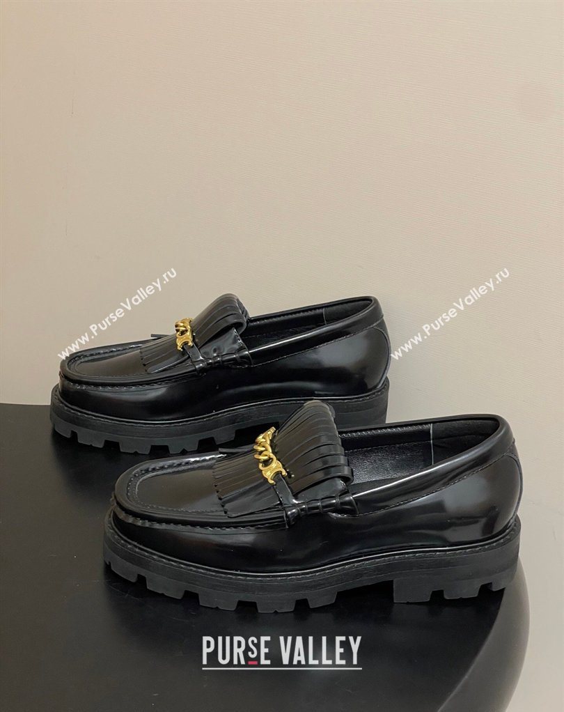 Celine Calfskin Leather Platform Loafers with Chain Fringe Black 2026 0227 (MD-260227048)