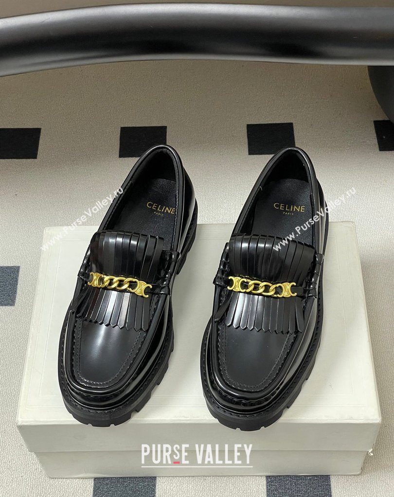 Celine Calfskin Leather Platform Loafers with Chain Fringe Black 2026 0227 (MD-260227048)