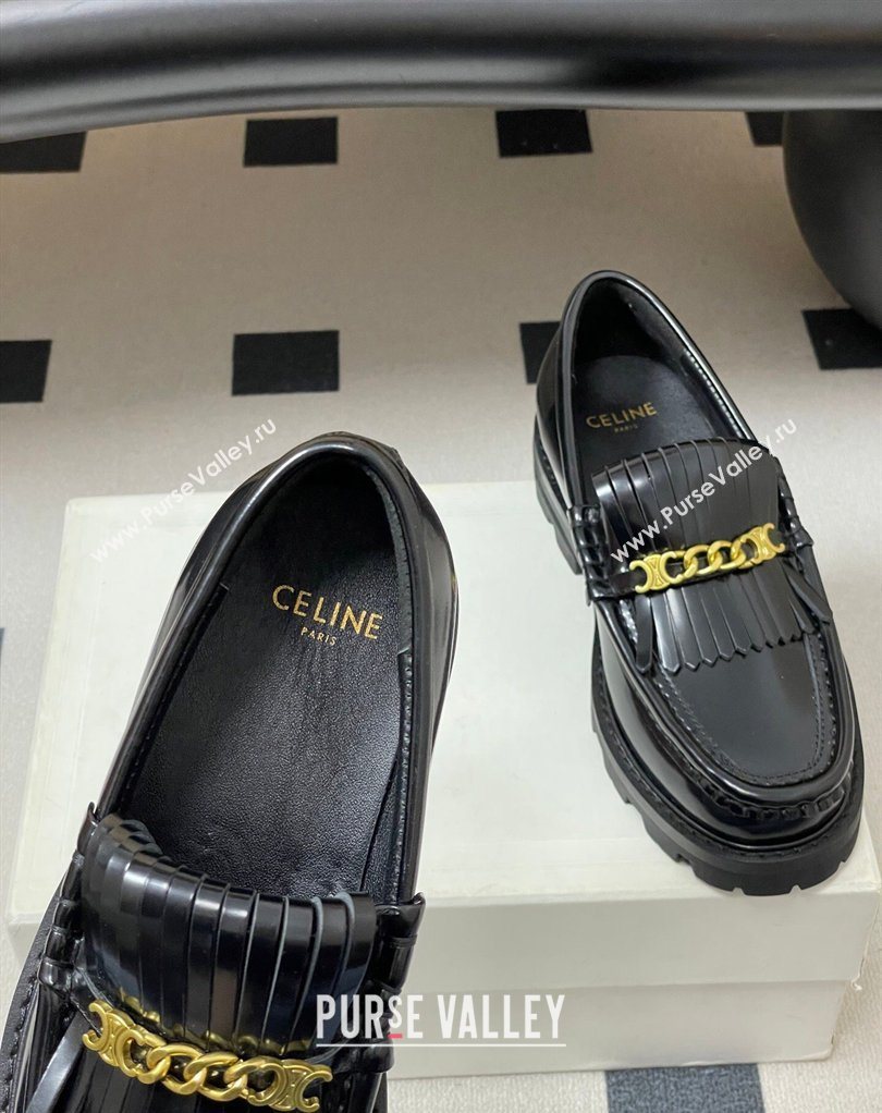 Celine Calfskin Leather Platform Loafers with Chain Fringe Black 2026 0227 (MD-260227048)