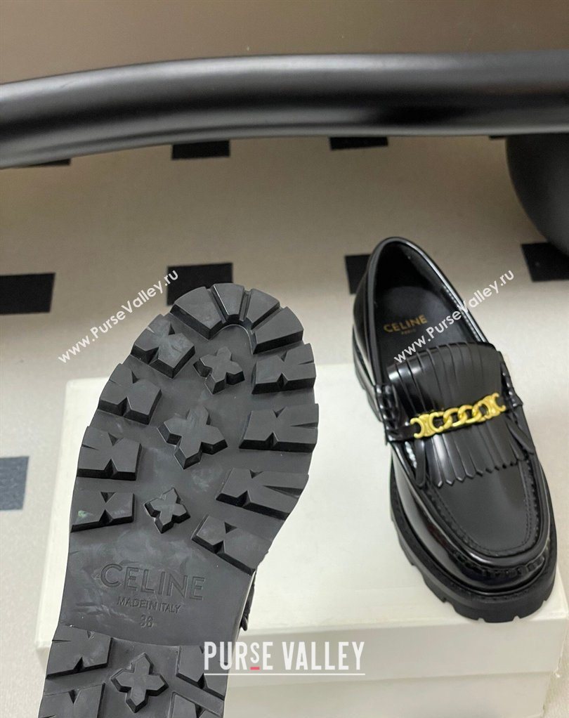 Celine Calfskin Leather Platform Loafers with Chain Fringe Black 2026 0227 (MD-260227048)