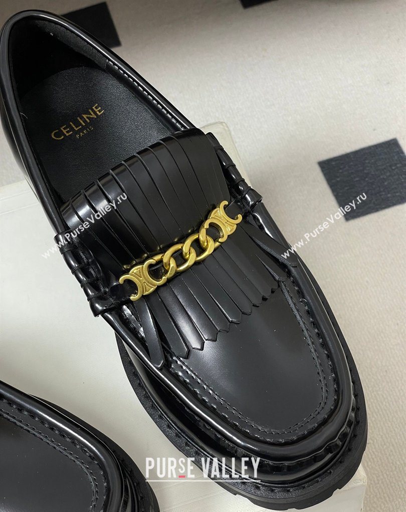 Celine Calfskin Leather Platform Loafers with Chain Fringe Black 2026 0227 (MD-260227048)