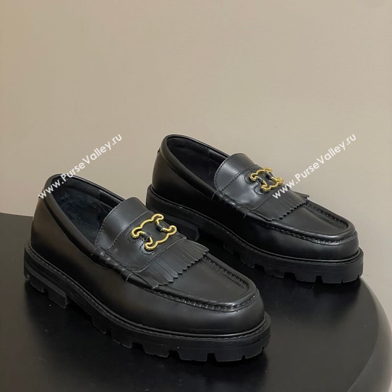 Celine Calfskin Leather Platform Loafers with Logo Fringe Black 2026 0227 (MD-260227049)