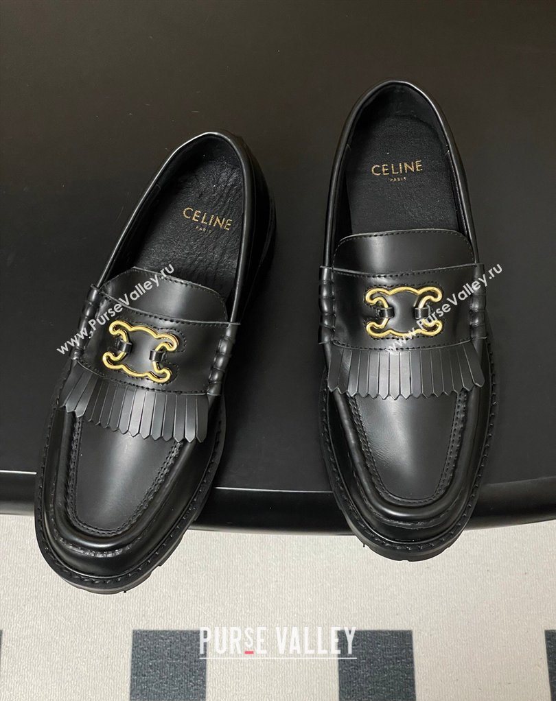 Celine Calfskin Leather Platform Loafers with Logo Fringe Black 2026 0227 (MD-260227049)