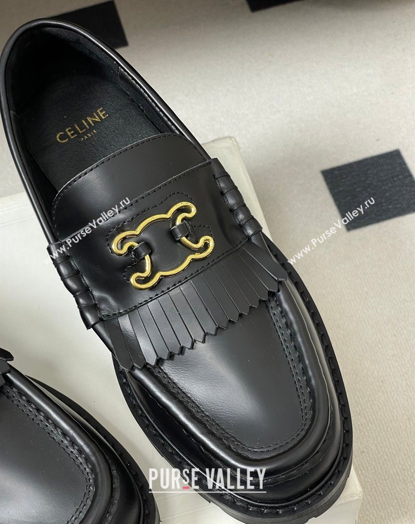 Celine Calfskin Leather Platform Loafers with Logo Fringe Black 2026 0227 (MD-260227049)
