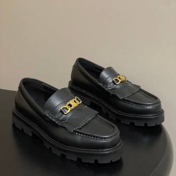 Celine Calfskin Leather Platform Loafers with Chain Fringe Black 2026 0226 (MD-260227050)