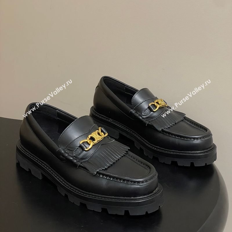 Celine Calfskin Leather Platform Loafers with Chain Fringe Black 2026 0226 (MD-260227050)