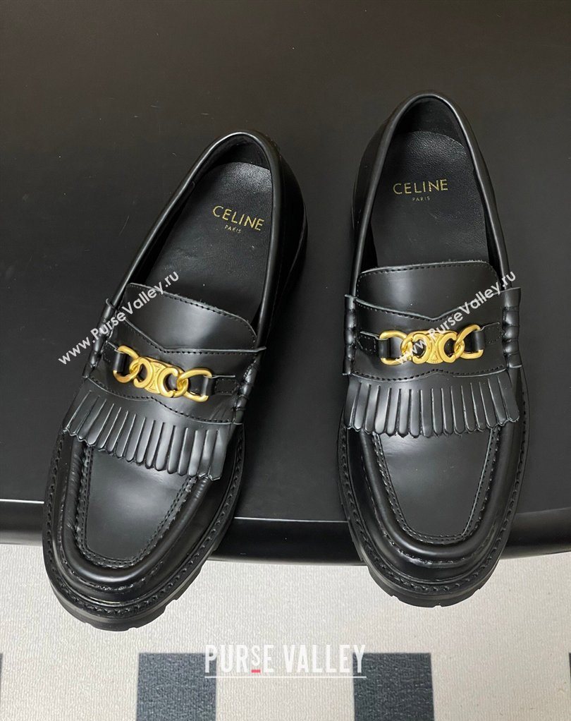 Celine Calfskin Leather Platform Loafers with Chain Fringe Black 2026 0226 (MD-260227050)