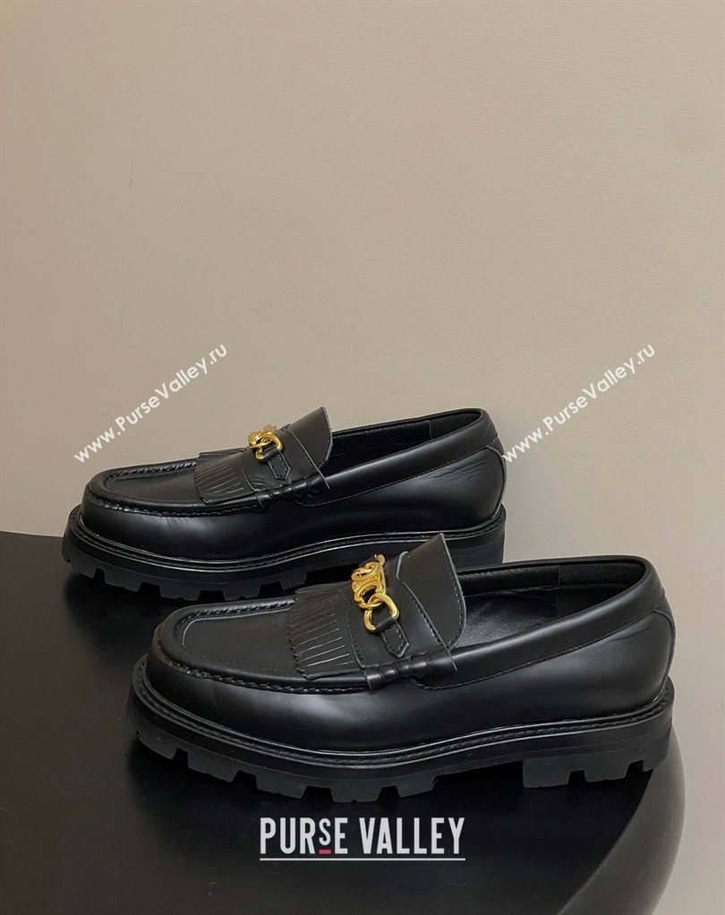 Celine Calfskin Leather Platform Loafers with Chain Fringe Black 2026 0226 (MD-260227050)