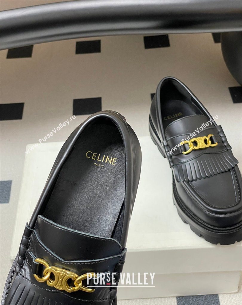 Celine Calfskin Leather Platform Loafers with Chain Fringe Black 2026 0226 (MD-260227050)
