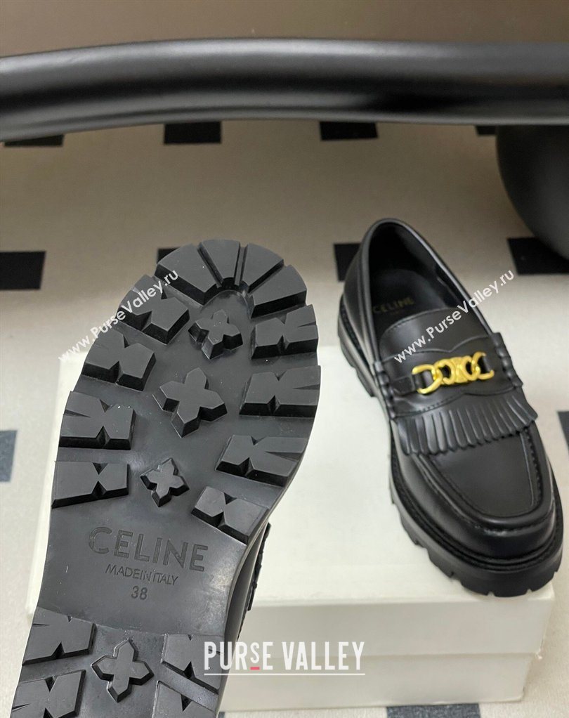 Celine Calfskin Leather Platform Loafers with Chain Fringe Black 2026 0226 (MD-260227050)