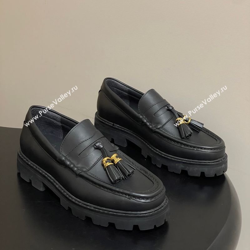 Celine Calfskin Leather Platform Loafers with Tassel Charm Black 2026 0227 (MD-260227051)