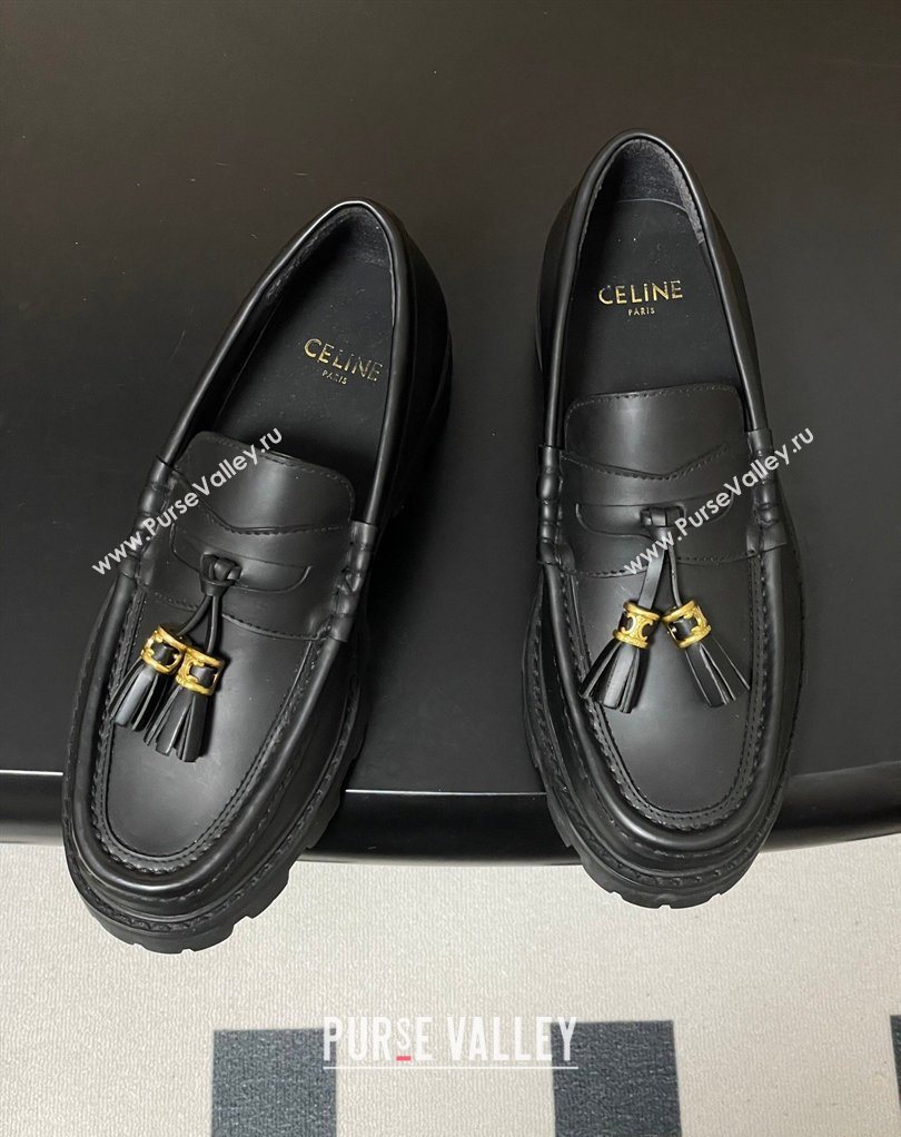 Celine Calfskin Leather Platform Loafers with Tassel Charm Black 2026 0227 (MD-260227051)