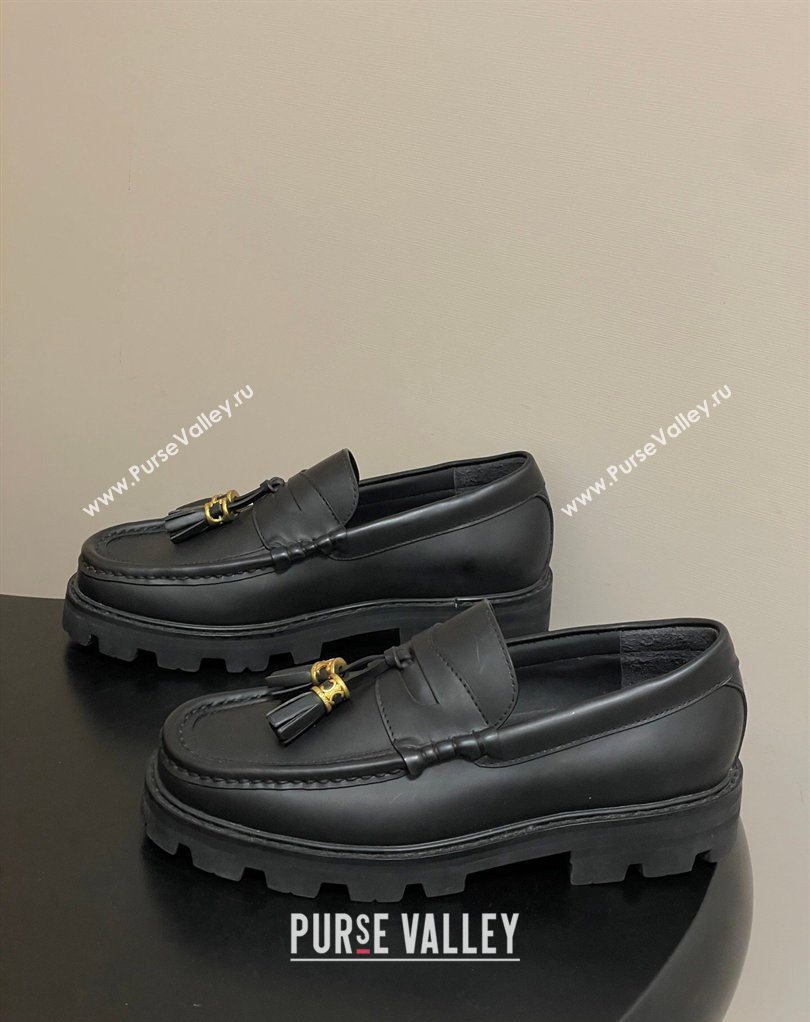 Celine Calfskin Leather Platform Loafers with Tassel Charm Black 2026 0227 (MD-260227051)