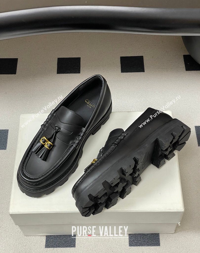 Celine Calfskin Leather Platform Loafers with Tassel Charm Black 2026 0227 (MD-260227051)