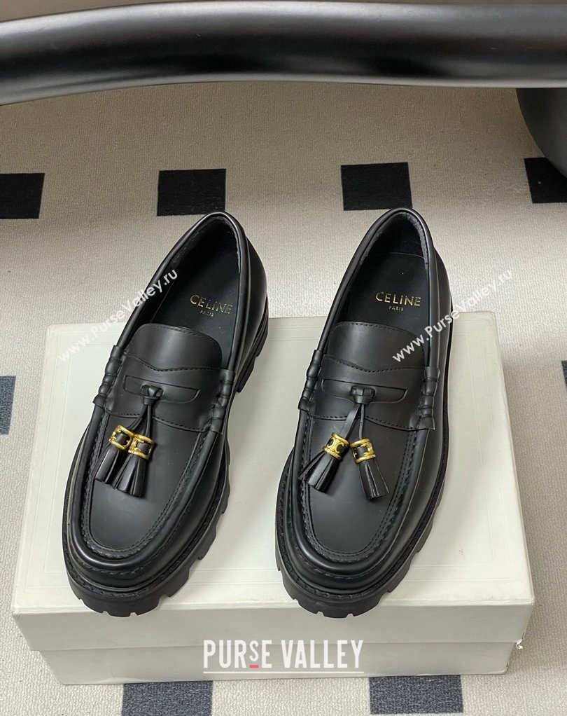 Celine Calfskin Leather Platform Loafers with Tassel Charm Black 2026 0227 (MD-260227051)