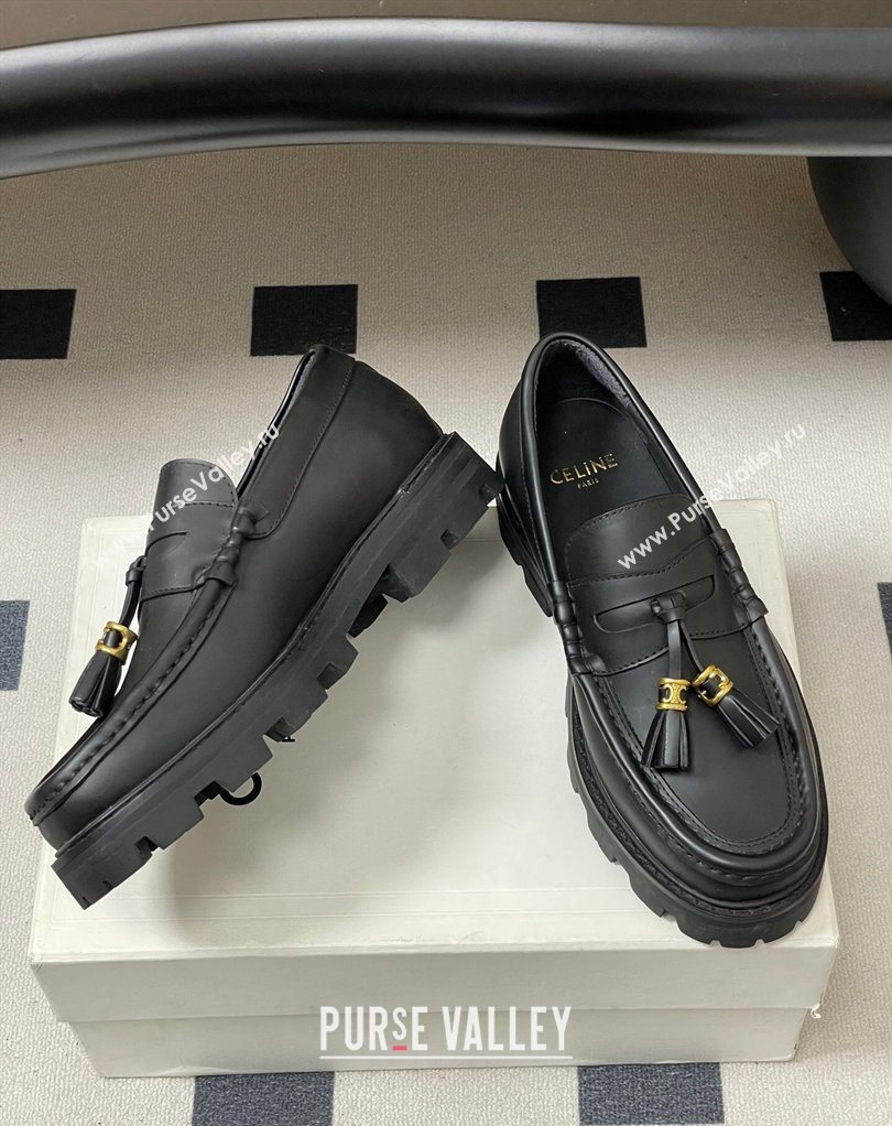 Celine Calfskin Leather Platform Loafers with Tassel Charm Black 2026 0227 (MD-260227051)