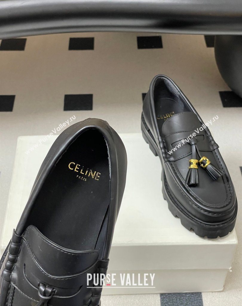 Celine Calfskin Leather Platform Loafers with Tassel Charm Black 2026 0227 (MD-260227051)