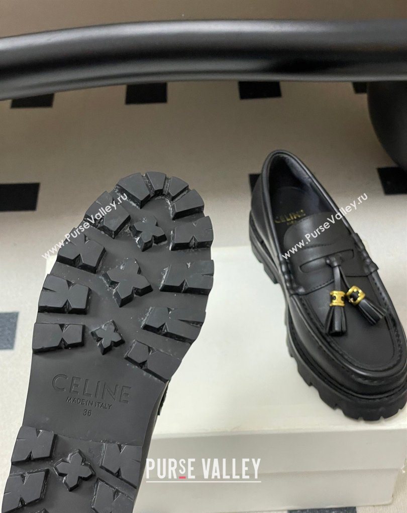 Celine Calfskin Leather Platform Loafers with Tassel Charm Black 2026 0227 (MD-260227051)