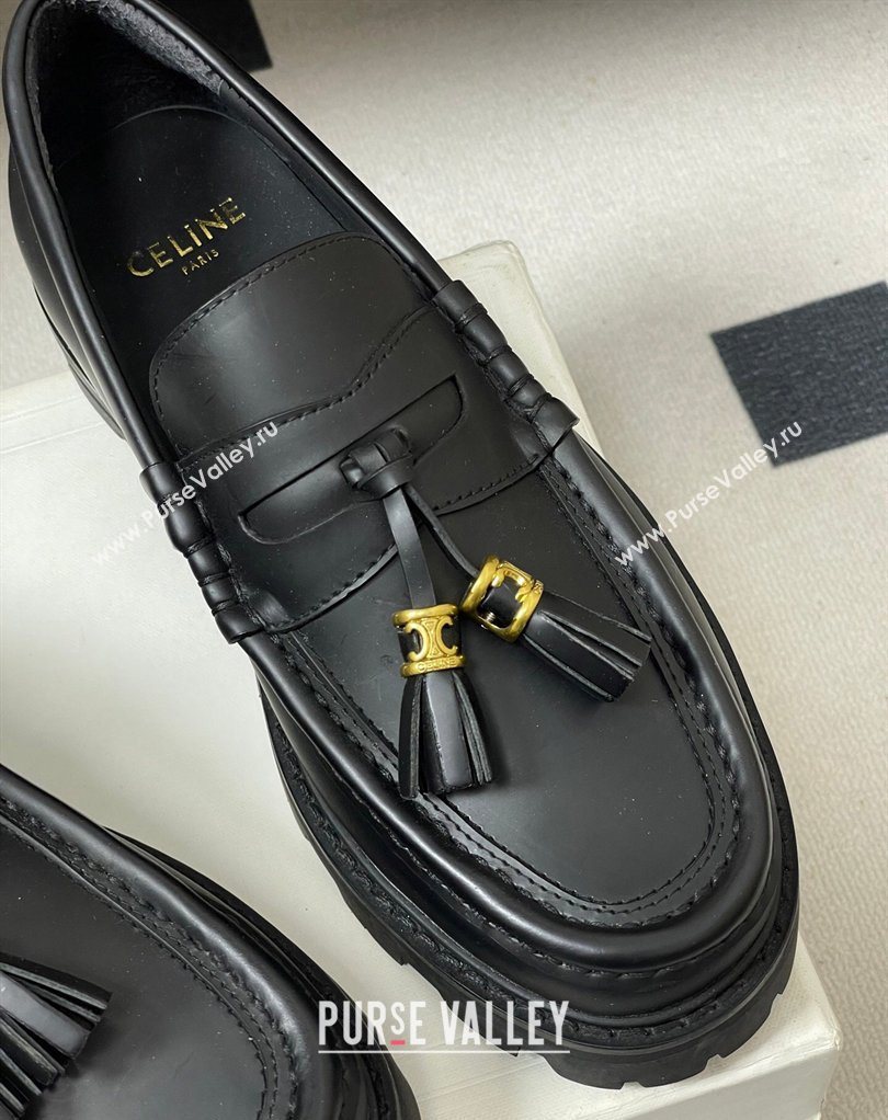 Celine Calfskin Leather Platform Loafers with Tassel Charm Black 2026 0227 (MD-260227051)