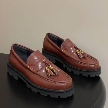 Celine Calfskin Leather Platform Loafers with Tassel Charm Brown 2026 0227 (MD-260227052)