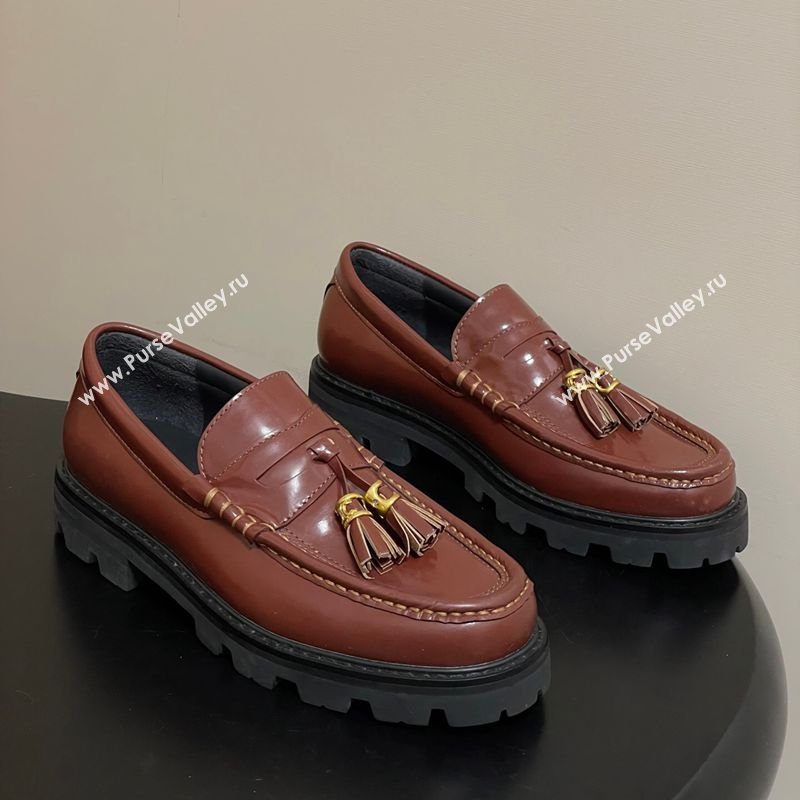 Celine Calfskin Leather Platform Loafers with Tassel Charm Brown 2026 0227 (MD-260227052)