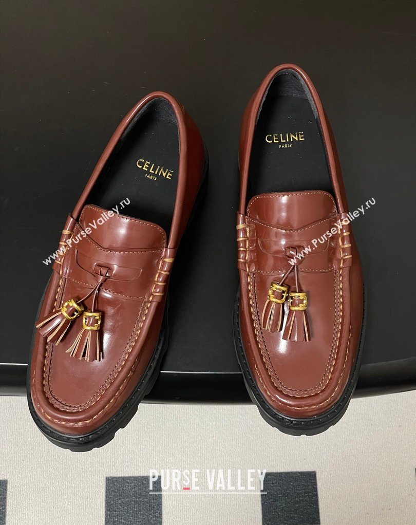 Celine Calfskin Leather Platform Loafers with Tassel Charm Brown 2026 0227 (MD-260227052)