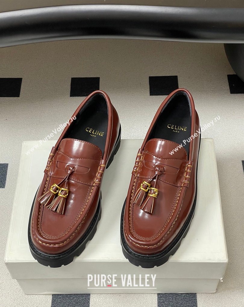 Celine Calfskin Leather Platform Loafers with Tassel Charm Brown 2026 0227 (MD-260227052)