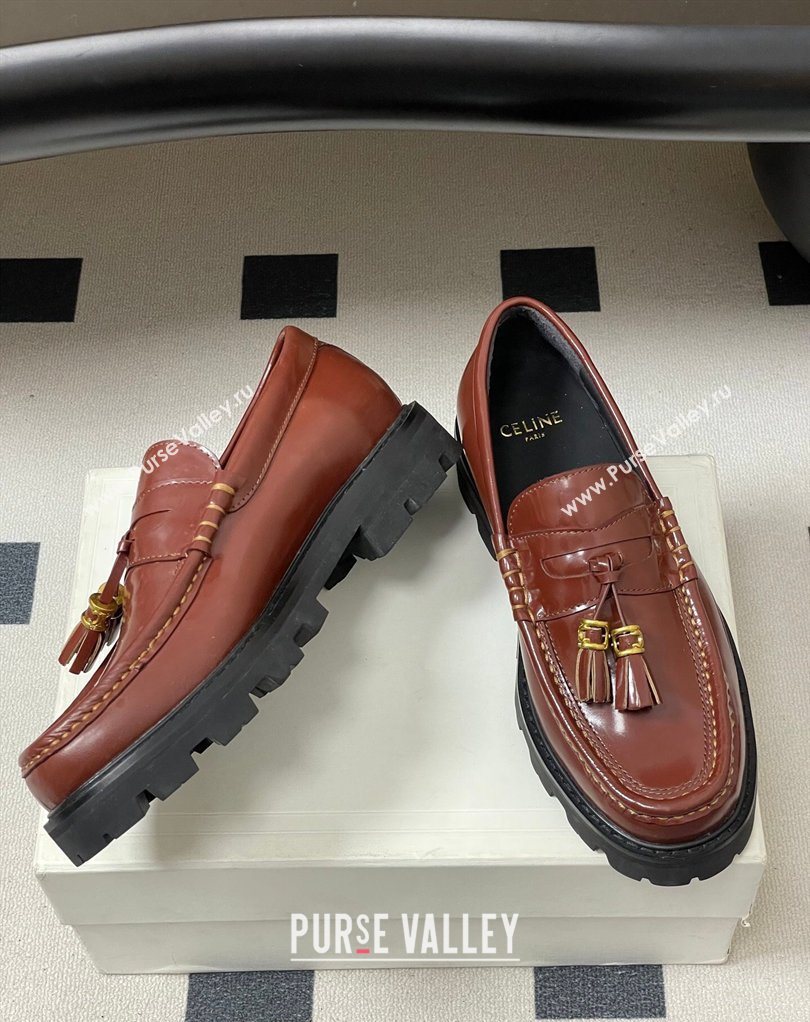 Celine Calfskin Leather Platform Loafers with Tassel Charm Brown 2026 0227 (MD-260227052)