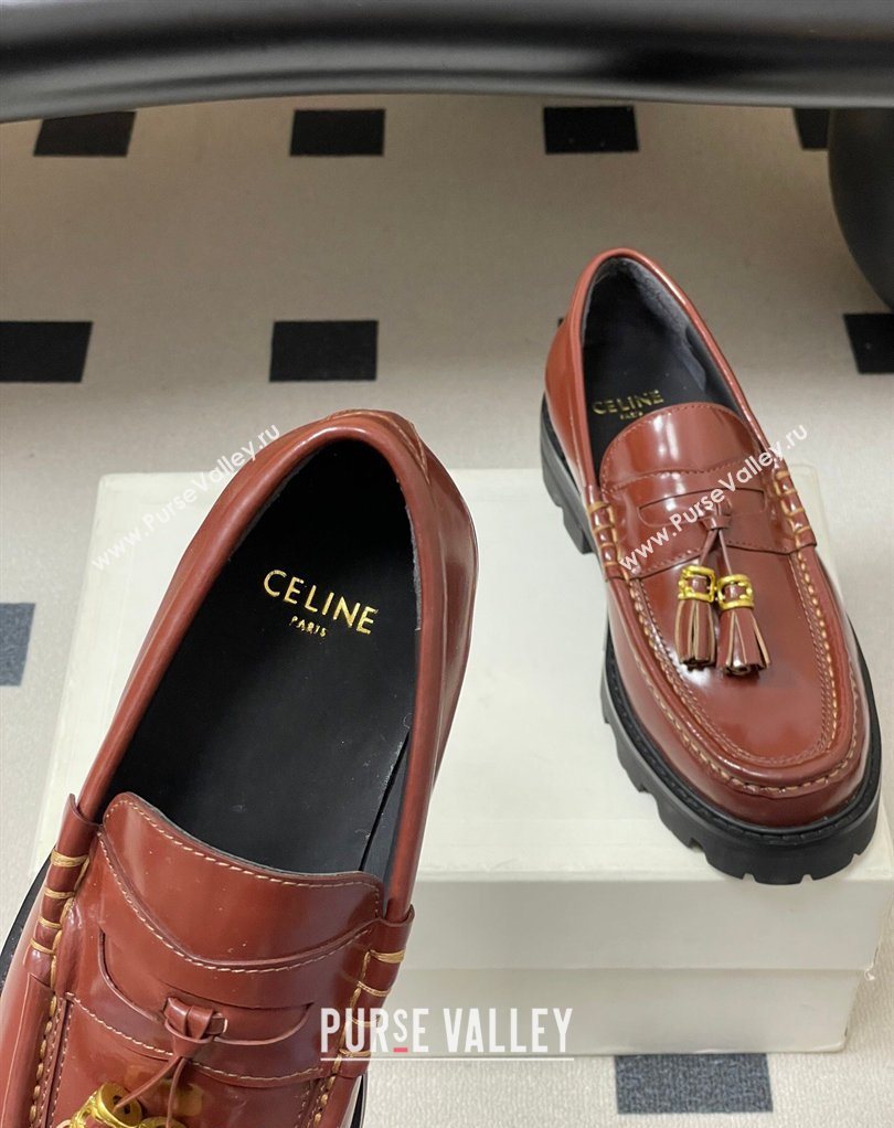 Celine Calfskin Leather Platform Loafers with Tassel Charm Brown 2026 0227 (MD-260227052)