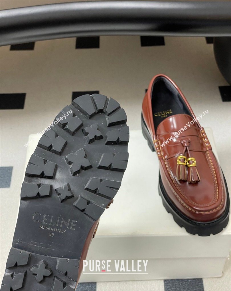 Celine Calfskin Leather Platform Loafers with Tassel Charm Brown 2026 0227 (MD-260227052)
