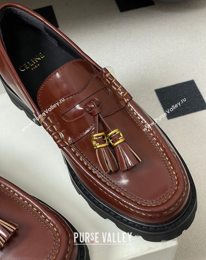 Celine Calfskin Leather Platform Loafers with Tassel Charm Brown 2026 0227 (MD-260227052)