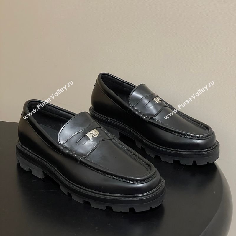 Celine Calfskin Leather Platform Loafers with Logo Tab Black 2026 0227 (MD-260227053)