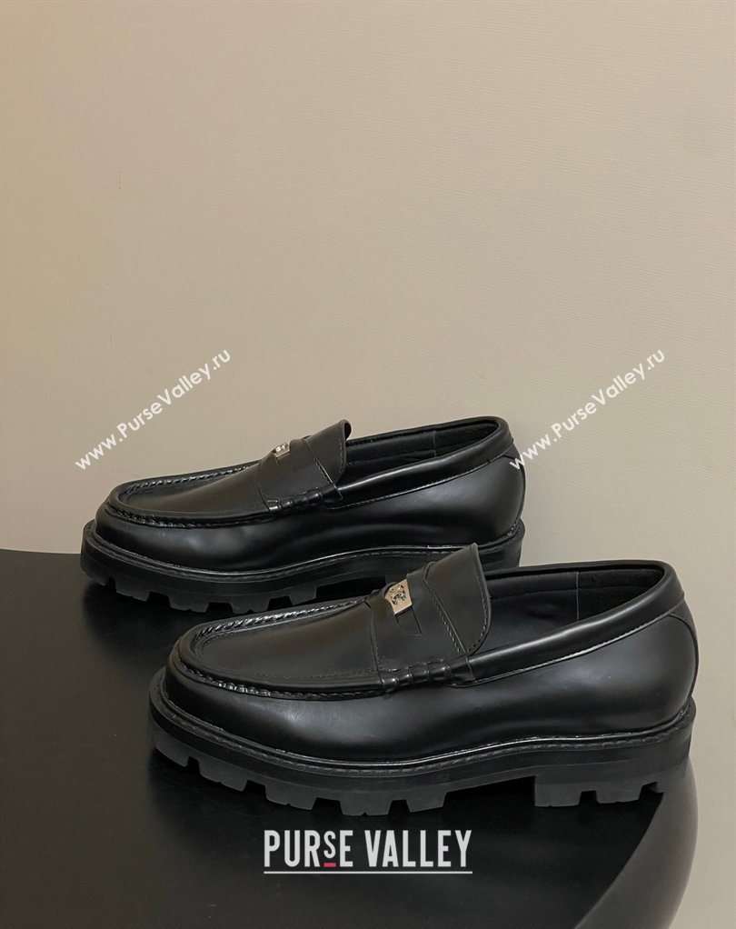 Celine Calfskin Leather Platform Loafers with Logo Tab Black 2026 0227 (MD-260227053)
