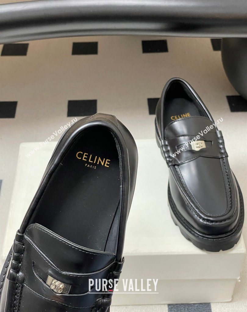 Celine Calfskin Leather Platform Loafers with Logo Tab Black 2026 0227 (MD-260227053)