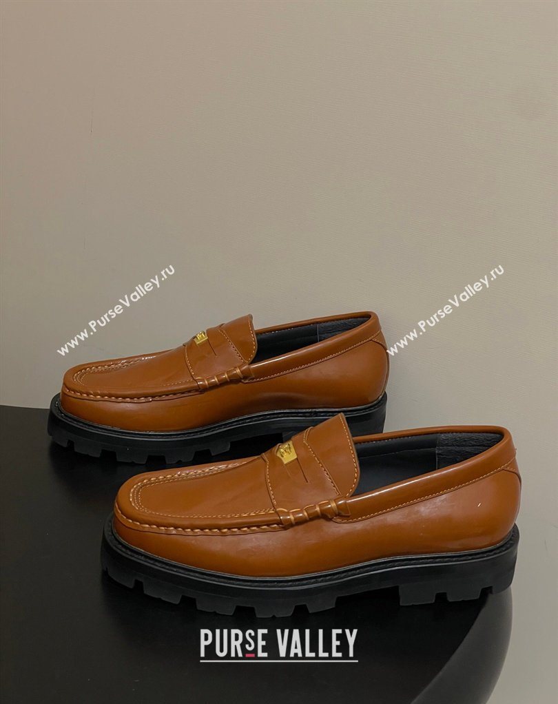 Celine Calfskin Leather Platform Loafers with Logo Tab Brown 2026 0227 (MD-260227054)