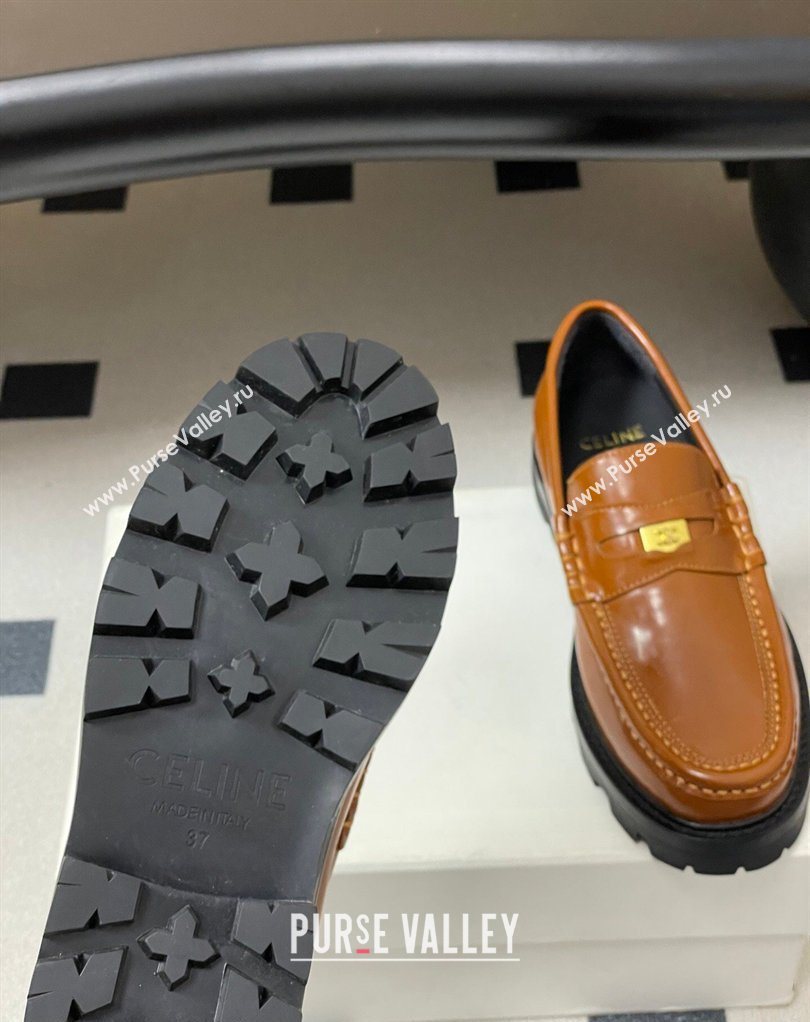 Celine Calfskin Leather Platform Loafers with Logo Tab Brown 2026 0227 (MD-260227054)