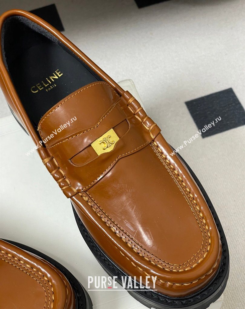 Celine Calfskin Leather Platform Loafers with Logo Tab Brown 2026 0227 (MD-260227054)
