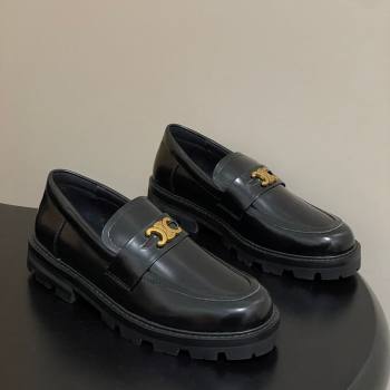 Celine Calfskin Leather Platform Loafers with Logo Band Black 2026 0227 (MD-260227055)