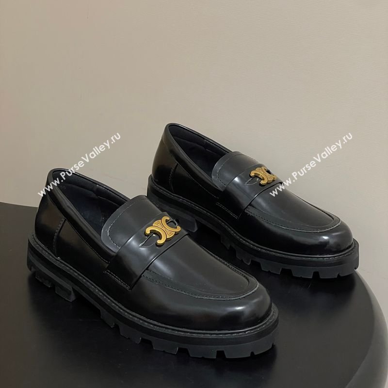 Celine Calfskin Leather Platform Loafers with Logo Band Black 2026 0227 (MD-260227055)